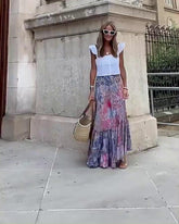 Women's Swing Long Skirt Maxi Polyester Pink Skirts Print Fashion Holiday Weekend S M L