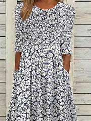 Women's Casual Dress Floral Dress Summer Dress Floral Ruched Pocket Crew Neck Midi Dress Fashion Modern Outdoor Daily Half Sleeve Regular Fit White Blue Green Summer Spring S M L XL XXL