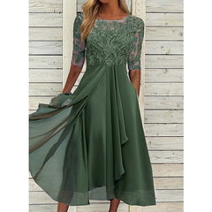 Women's Cocktail Party Dress Lace Dress Midi Dress Green Blue Purple Half Sleeve Floral Embroidery Lace Summer Spring Crew Neck Elegant Classic Wedding Guest S M L XL XXL 3XL