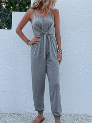 Women's Jumpsuit Lace up Pleated Solid Color V Neck Streetwear Sport Daily Regular Fit Spaghetti Strap Gray S M L Summer
