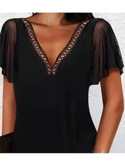 Women's Casual Dress Lace Dress Mini Dress Black Short Sleeve Pure Color Hollow Out Summer Spring V Neck Modern S M L XL 2XL 3XL