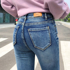 NEW Women Stretch High Waist Classic Retro Jeans Lady Plus Size 38 40 Skinny Pants Push Up Leggings Mom Jeans Pencil Trousers