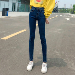 NEW Women Stretch High Waist Classic Retro Jeans Lady Plus Size 38 40 Skinny Pants Push Up Leggings Mom Jeans Pencil Trousers
