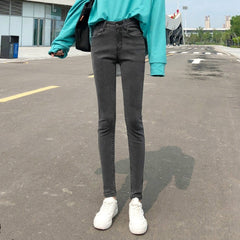 NEW Women Stretch High Waist Classic Retro Jeans Lady Plus Size 38 40 Skinny Pants Push Up Leggings Mom Jeans Pencil Trousers