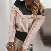 Pbong Women Elegant Lace Contrast Long Sleeve Blouse Shirts Ladies New Casual O-Neck Pullovers Tops Autumn Fashion Loose Blusa