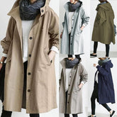 Women Autumn Solid Color Pocket Hooded Windbreaker Long Trench Coat Outerwear Women's clothing