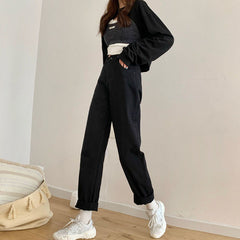 Spring Women Jeans Straight Trousers Vintage High Waist All-match Loose Denim Pants Retro Loose Trousers Full-length Jeans
