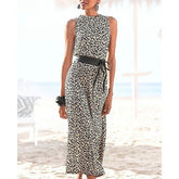 Women's Sheath Dress Midi Dress Khaki Sleeveless Color Block Leopard Ruched Print Spring Summer Crew Neck Stylish Elegant XXL