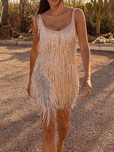 Women's Party Dress Fringe Dress Slip Dress Mini Dress Purple Gold Beige Sleeveless Pure Color Tassel Fringe Summer Spring Fall Spaghetti Strap Fashion Evening Party Vacation Fall Dress S M L XL
