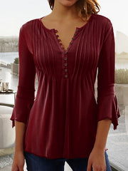 Women's Shirt Blouse Tunic Black White Wine Plain Button Flowing tunic 3/4 Length Sleeve Casual Basic V Neck Long S