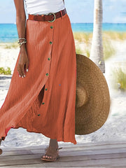 Women's Skirt Long Skirt Linen Skirts Straight Maxi Faux Linen Black White Navy Blue Orange Skirts Autumn / Fall Split Without Lining Fashion coastal grandma style Summer Causal Daily S M L