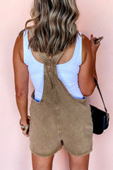 Washed Square Neck Denim Overall Shorts