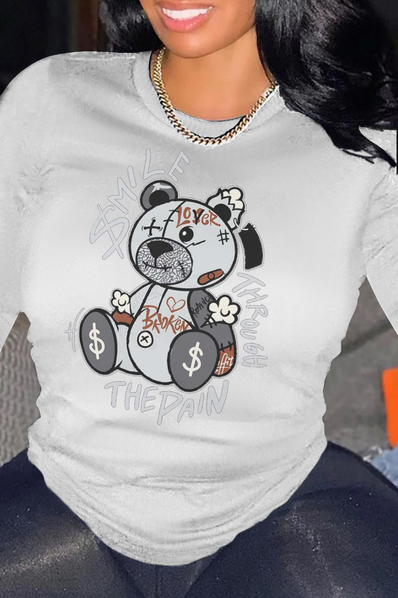 Pbong - White Daily Vintage Print Patchwork O Neck Tops