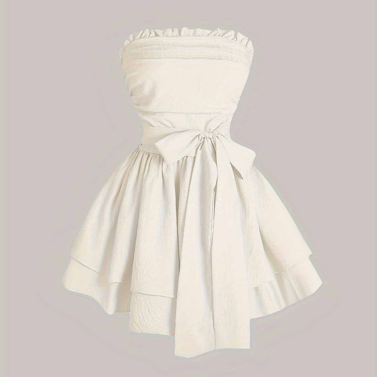 Elegant Strapless Backless A-line Dress - Solid Color Lace Up Tube Dress - Layered Hem Ruffle Trim Women's Clothing