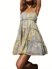 Women's Floral Print Peplum Dress - Off the Shoulder, Sleeveless, Sexy Style with Ruffle Detail, Polyester