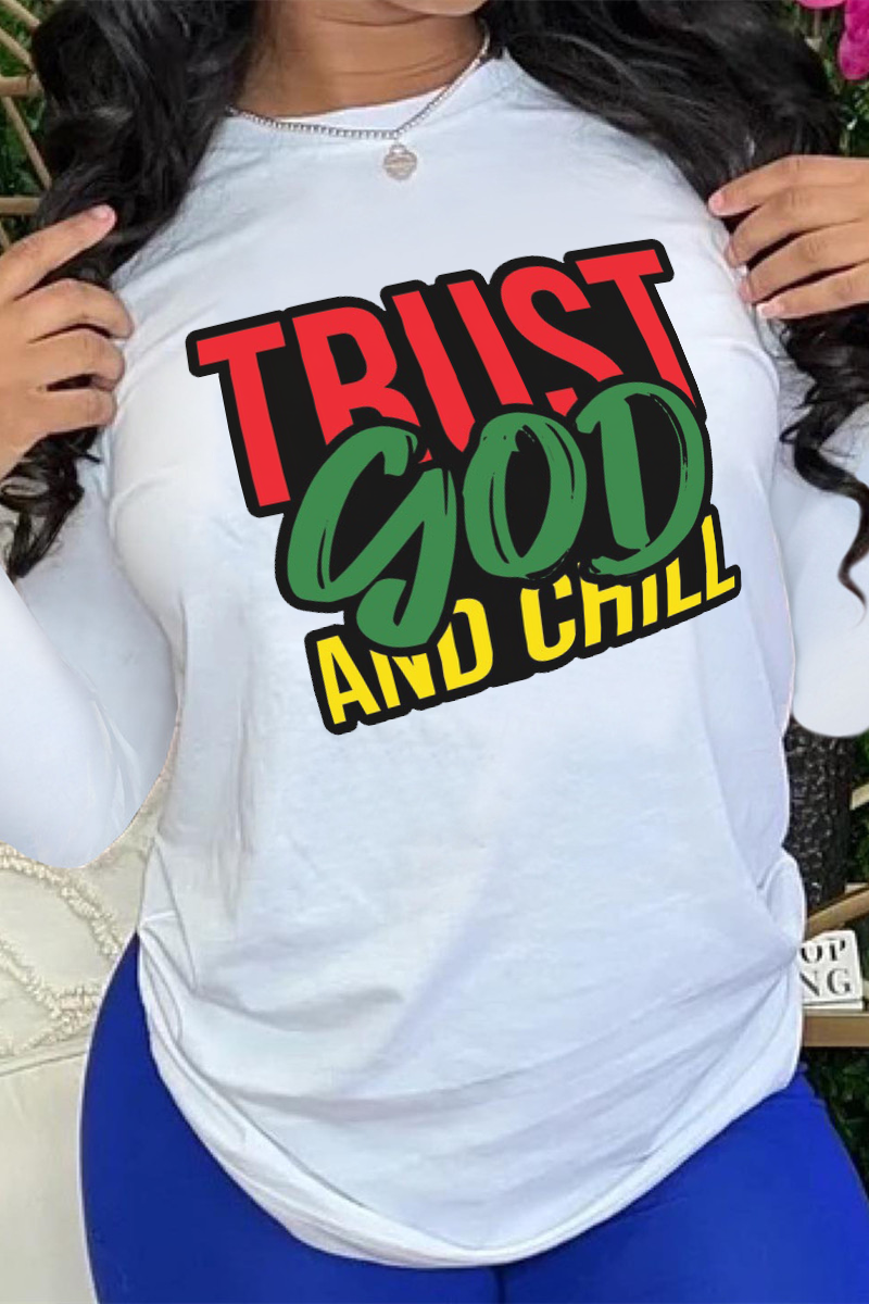 Pbong - White Vintage Print Letter O Neck Tops