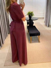 Women's Jumpsuit for Special Occasions Lace Solid Color Round Neck Elegant Business Daily Party Straight Regular Fit Half Sleeve Lace Sleeves Black S M L Fall