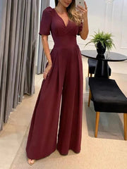 Women's Jumpsuit for Special Occasions Lace Solid Color Round Neck Elegant Business Daily Party Straight Regular Fit Half Sleeve Lace Sleeves Black S M L Fall