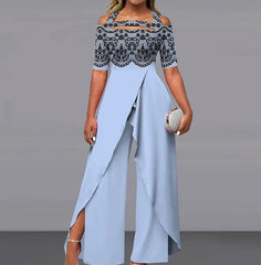 Women's Jumpsuit Print Floral Off Shoulder Elegant Holiday Going out Wide Leg Regular Fit Short Sleeve Pink Blue Green S M L Summer