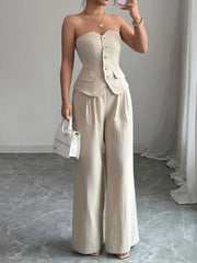 Button Down Tube Top and Pants Set