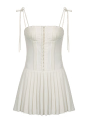 White Sleeveless Pleated Strappy Mini Dress