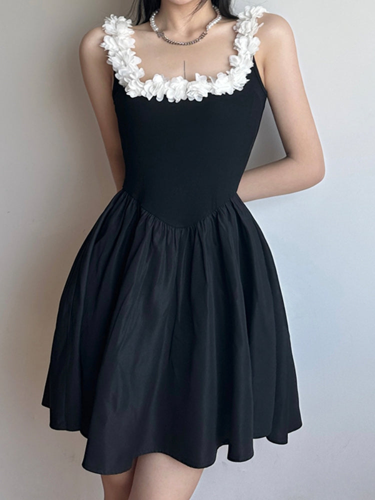 Gothic Flowers Spliced Straps Dress