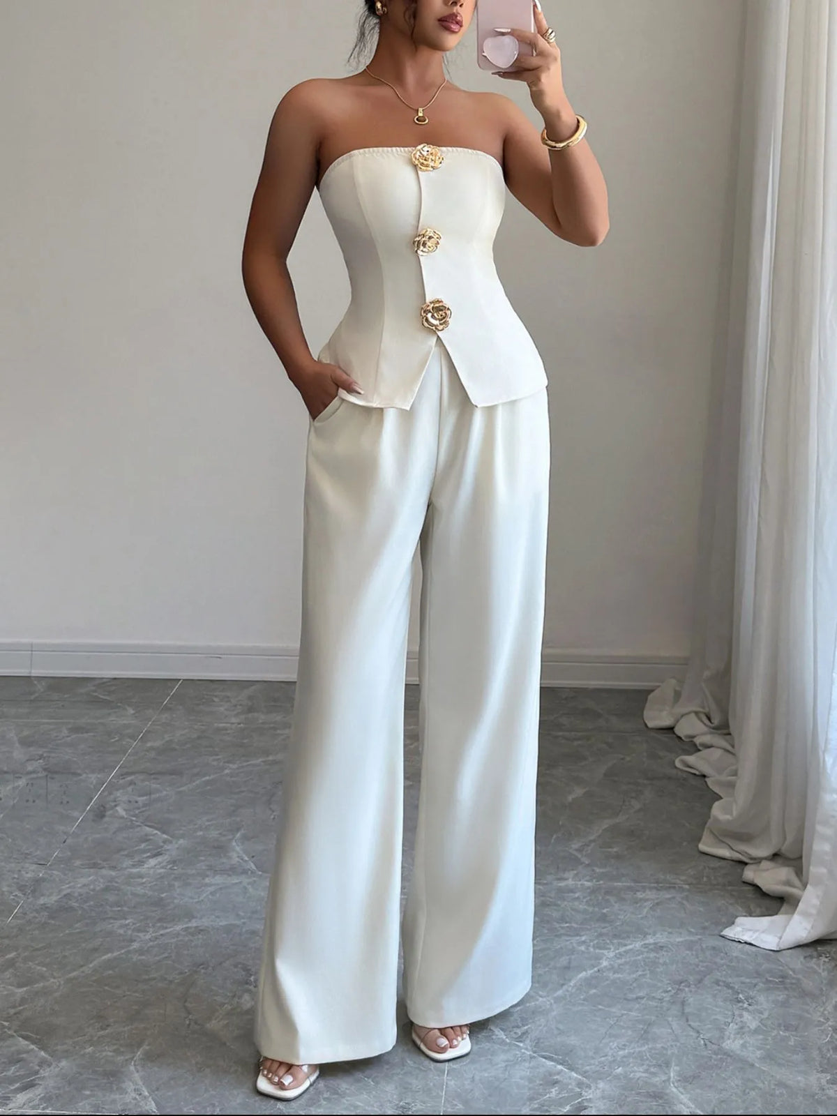 Tube Top and Wide Leg Pants Set