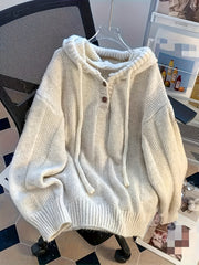Comfortable Solid Color Polyester Pullover Sweater - Women's Casual Long Sleeve Hoodie with Drawstring, Regular Sleeve, Oversized Style, 100% Polyester, No Belt