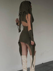 Vintage Army Green With Sleeve Dress