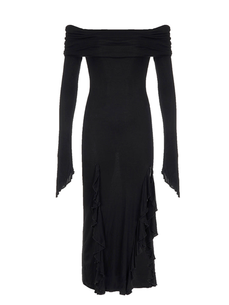 Gothic Black Side Split Maxi Dress