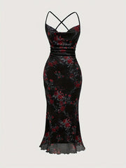 Elegant Sleeveless Bodycon Floral Print Spaghetti Suspender Dress - Cami Dress for Spring & Summer - Women's Clothing