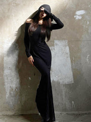 Gothic Dark Slash Neck Hooded Dress