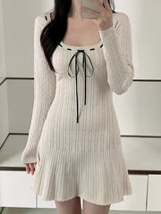Sweet Square Neck Knitted A-Line Knit Dress