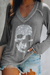 Pbong - Grey Casual Patchwork Hot Drilling V Neck Tops