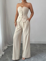Button Down Tube Top and Pants Set