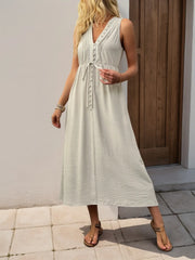 V-Neck Sleeveless Midi Dress