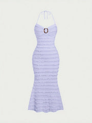 Elegant Mermaid Cami Dress by Brand Name - Stunning Ring Detail, V-Neckline, Stretchy Fabric for Comfort, Machine Washable, Perfect for Spring, Summer, and Fall Seasons