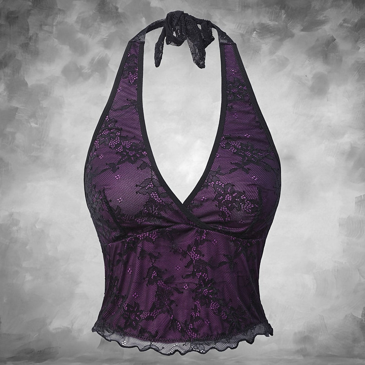 Sexy Halter Gothic Lace Floral Contrast Top - Women'S Blouse - Perfect for Spring, Summer, and Autumn Back-To-School Season