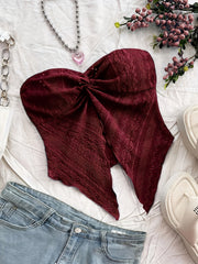 Solid Strapless Lace Bandeau Top Elegant Lace Hollow Bandeau Top, Polyester and Elastane Blend, Knit Fabric, Solid Color, Strapless Design, for All Seasons