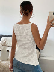 Sleeveless Textured Cardigan Elegant Shirt Women's square collar cardigan buttonless sleeveless textured horizontal striped elegant shirt, waist-tightening top, commuting minimalist office old money loose, simple Women's to