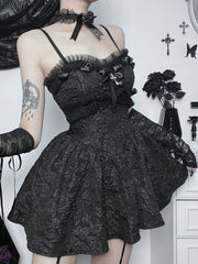 Gothic Lace Suspender V-neckline Short Dress