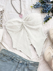 Solid Strapless Lace Bandeau Top Elegant Lace Hollow Bandeau Top, Polyester and Elastane Blend, Knit Fabric, Solid Color, Strapless Design, for All Seasons