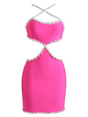 Pink Pearl  Cross-neck Bandage Dress