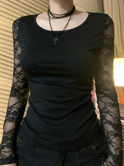 95% Polyester Backless Long Sleeve Women'S Y2K Style Backless Long Sleeve T-Shirt, 95% Polyester 5% Elastane, Crew Neck, Knit Fabric, Solid Color, Regular Length, Spring/Fall Fashion Top