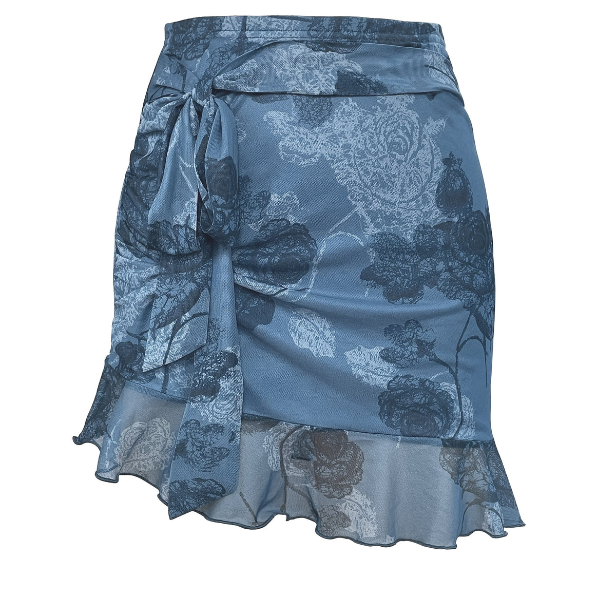 High Stretch Print Mesh Skirt for Women - Asymmetrical Hem, Machine Washable