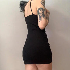 Gothic Dark Strap Halter Backless Dress