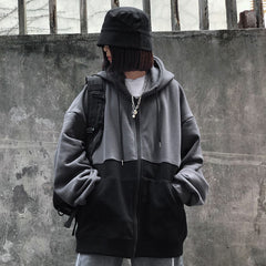 women's winter top retro stitched women's Hoodie loose velvet zipper men's and sweatshirt women  clothes for teens