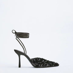 Summer Women's Shoes High Heels Stiletto Pointed Pumps Sandals Ladies Slingback Shallow Mouth Fine Toe Closed 3cm Latest Af