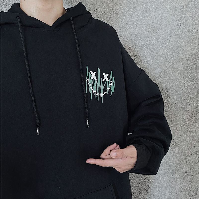 Street ladies pullover smiley print hoodie oversized Harajuku style hooded plus size winter couple sweatshirt ladies