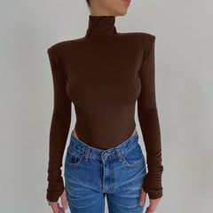 Sexy Backless Bodysuits Turtleneck Elegant Club Party Women's Tops One Piece Outfit High Waist Bodysuit Rompers